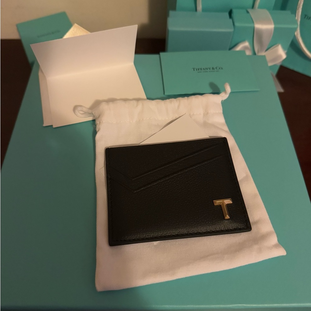 Tiffany & Co. Black Card Holder with Gold Accent